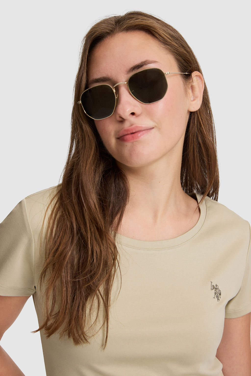 Kad_n A__k Haki Bisiklet Yaka Basic Ti__rt - U.s. polo assn фото 2