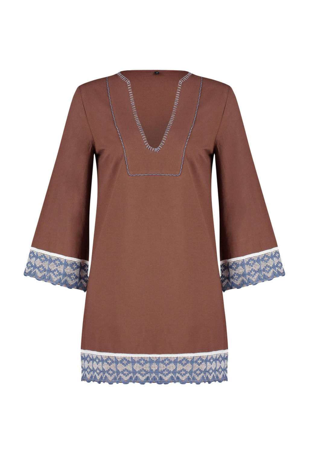 KahverengI Mini Dokuma Serit Aksesuarl? %100 Pamuklu Plaj Elbisesi TBESS24EL00094