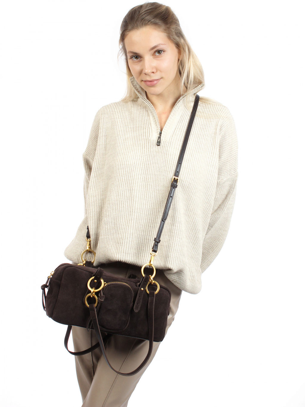 LACCOMA сумка АМ2260-Ф-коричневый натуральная замша хлопок  фото 8