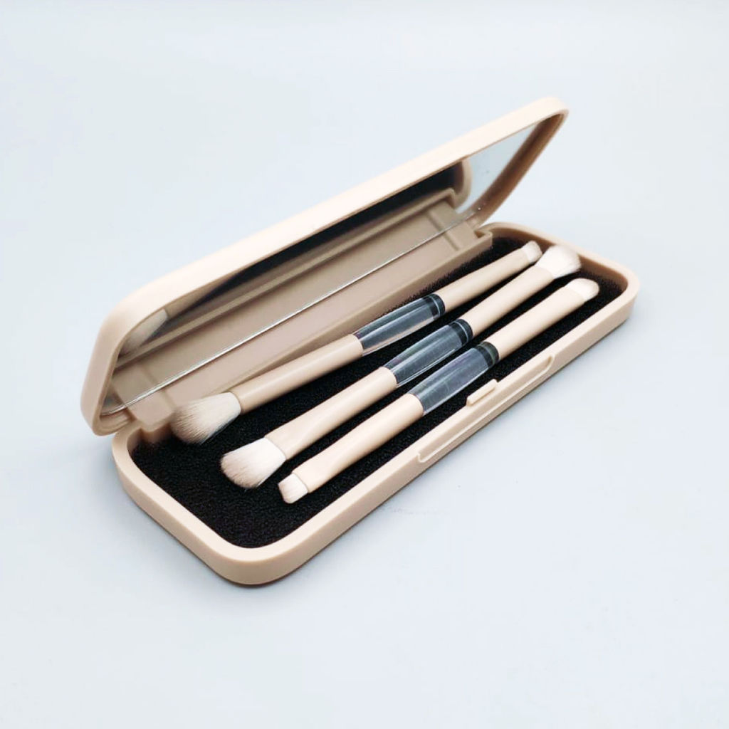 Nail Art Набор кистей для макияжа в футляре с зеркалом, 3 шт., бежевый  фото 2