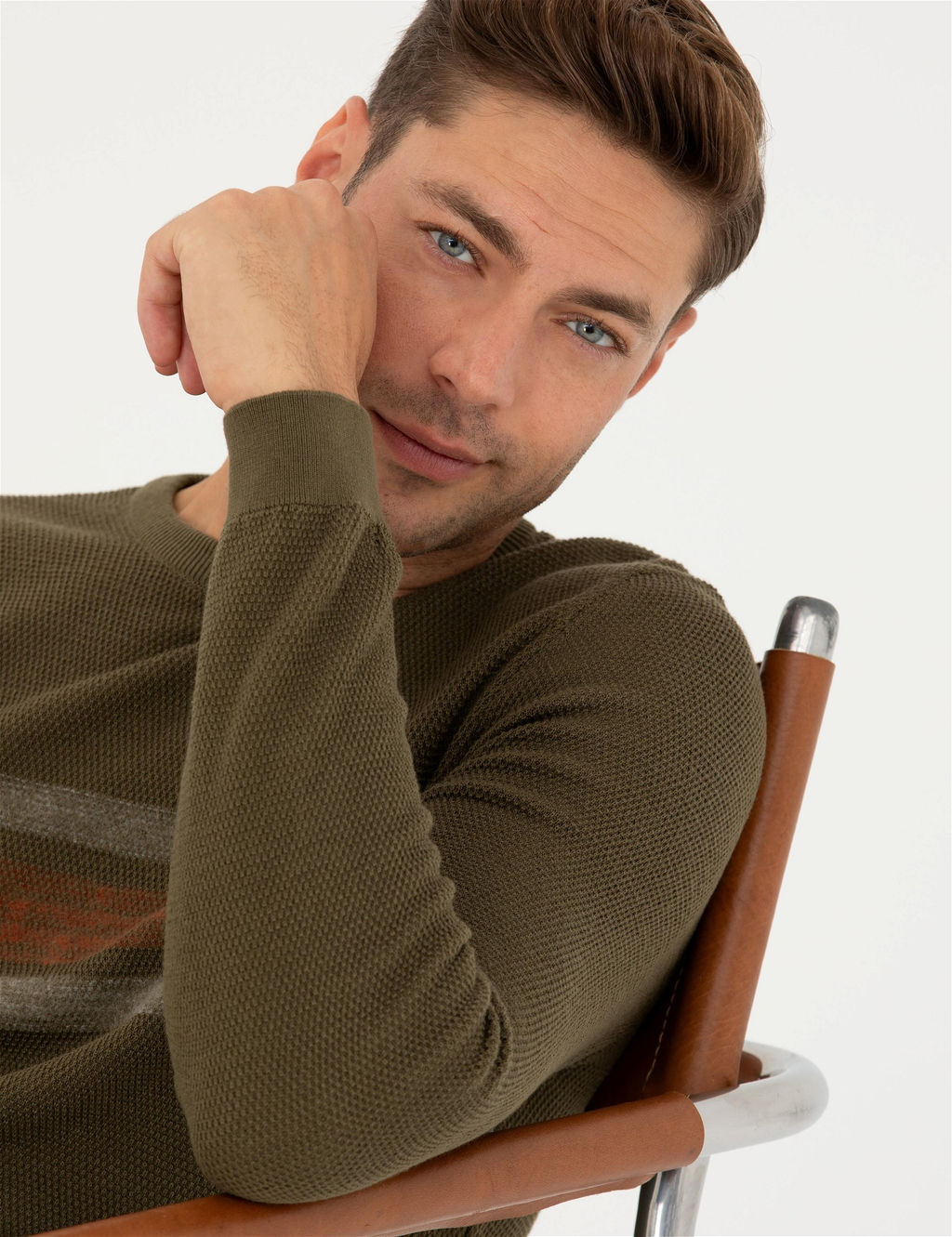 Koyu Haki Slim Fit Fermuarl_ Dik Yaka Triko Kazak - Pierre cardin фото 2