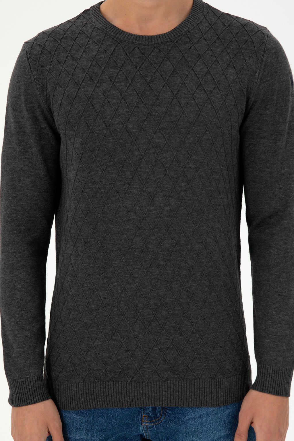 Erkek Slim Fit Bisiklet Yaka Antrasit Melanj Kazak - U.s. polo assn фото 6