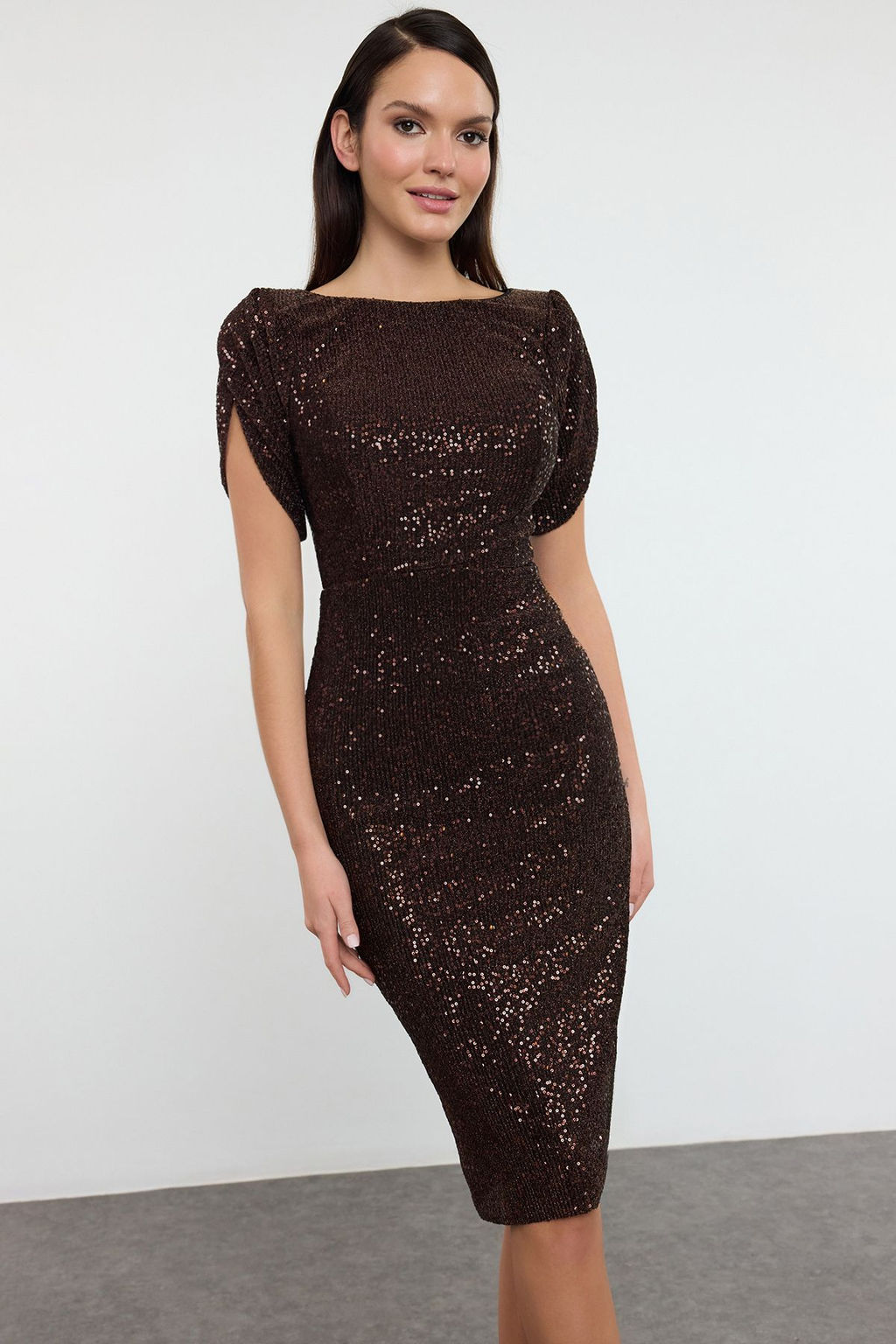 Kahverengi Vucuda Oturan Par?lt?l? Orme Payet S?k Abiye Gece Mezuniyet Elbisesi TPRSS24EL00108