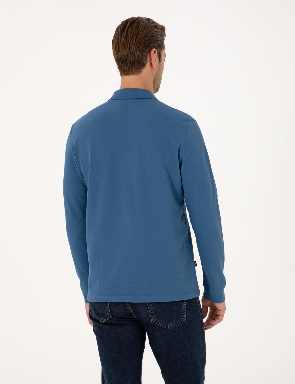 A__k Lacivert Slim Fit K_vr_lmaz Fermuarl_ Polo Yaka Basic Pike Sweatshirt