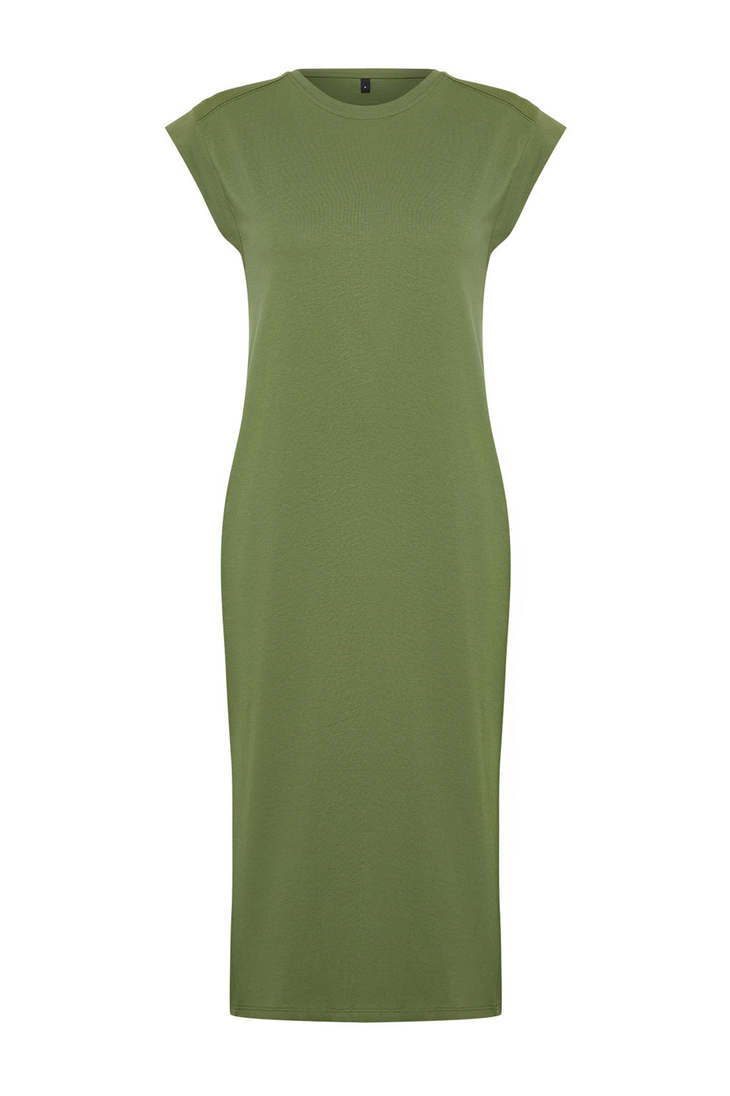 Haki Duz T-shirt Elbise %100 Pamuk Ay Kol Shift/Rahat Kesim Midi Midi Elbise TWOSS24EL00126