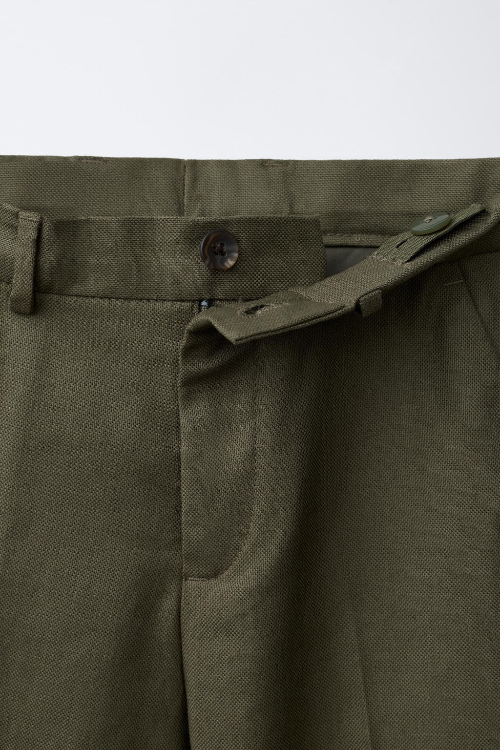 PANTAL?N TRAJE CON ALGOD?N Y LINO / Verde gris - Zara фото 3