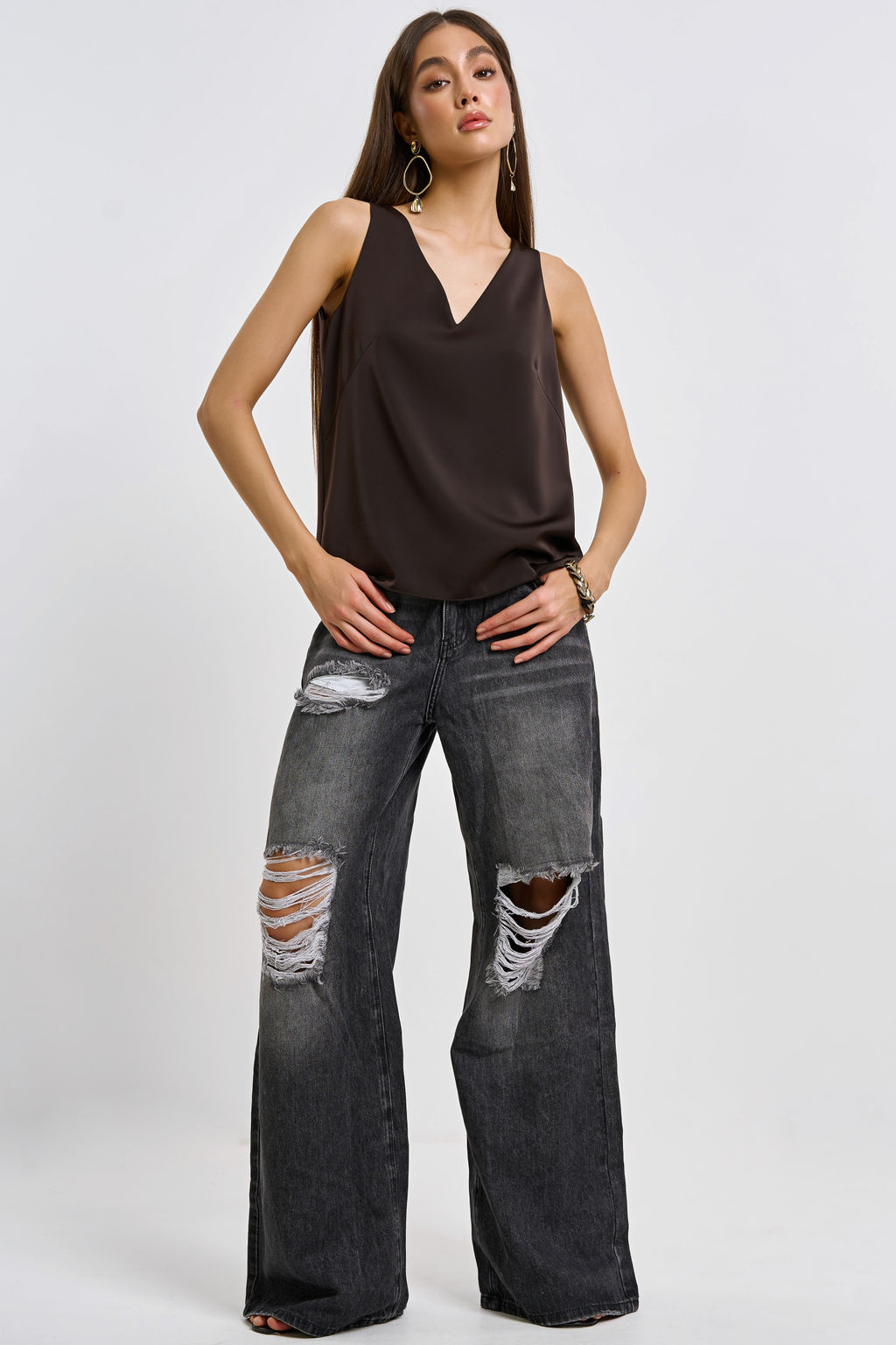 Топ атласный свободного силуэта шоколад