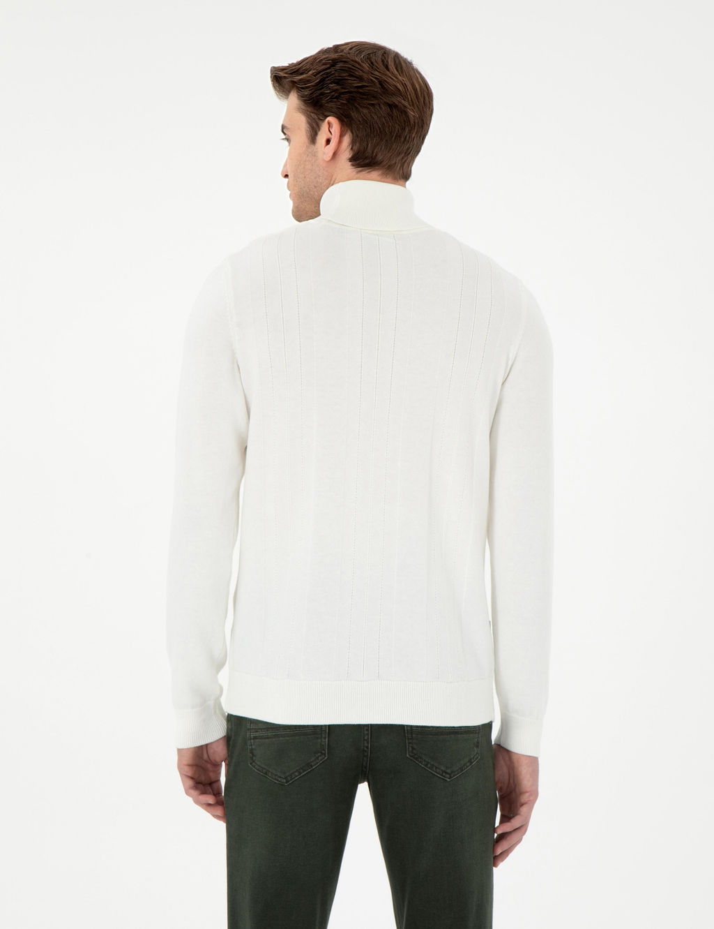 Ekru Slim Fit Bal_k__ Yaka Triko Kazak