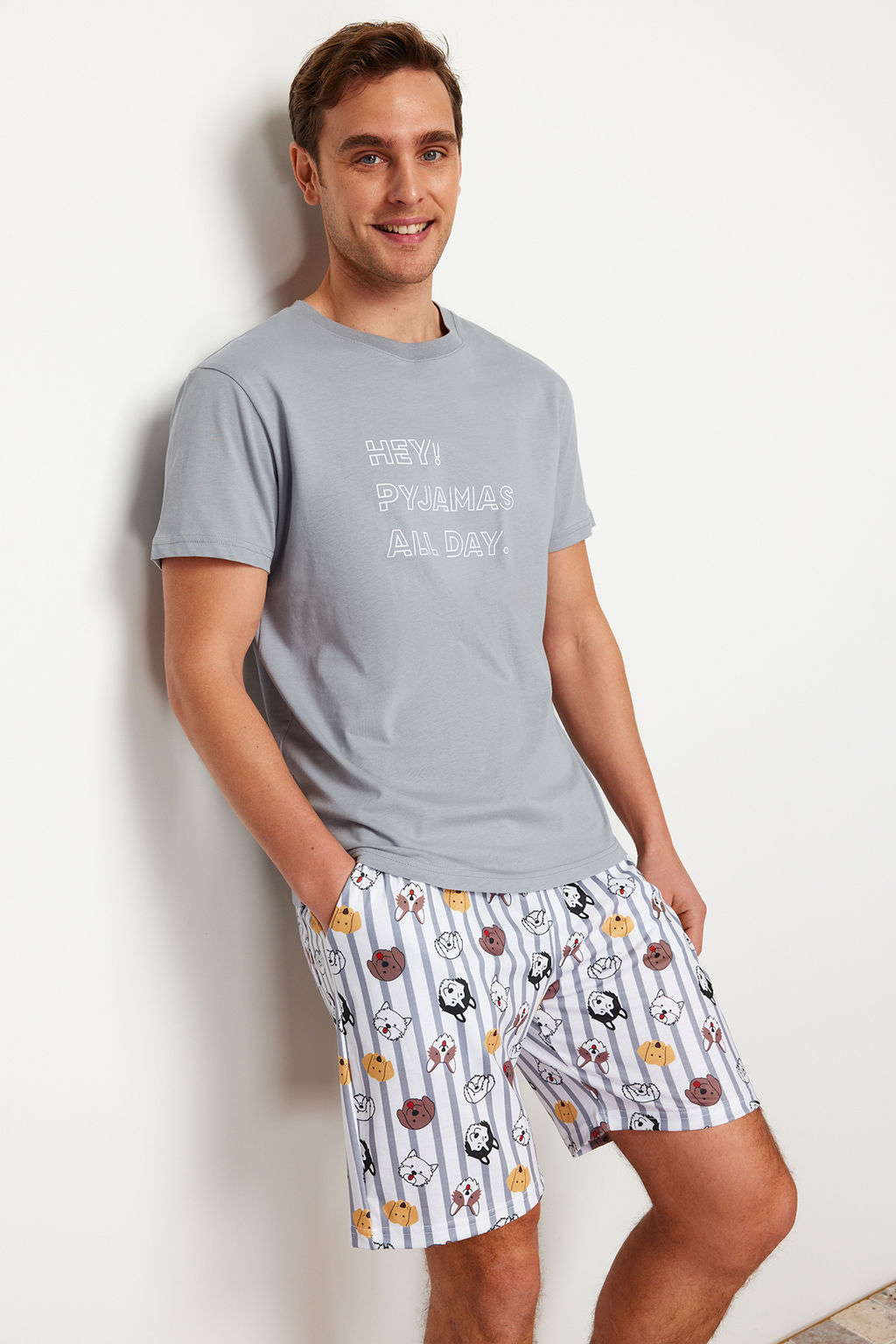 TRENDYOL MAN Gri Regular Fit Bask?l? Orme Sortlu Pijama Tak?m? TMNSS23PT00000 - Trendyolmilla фото 11
