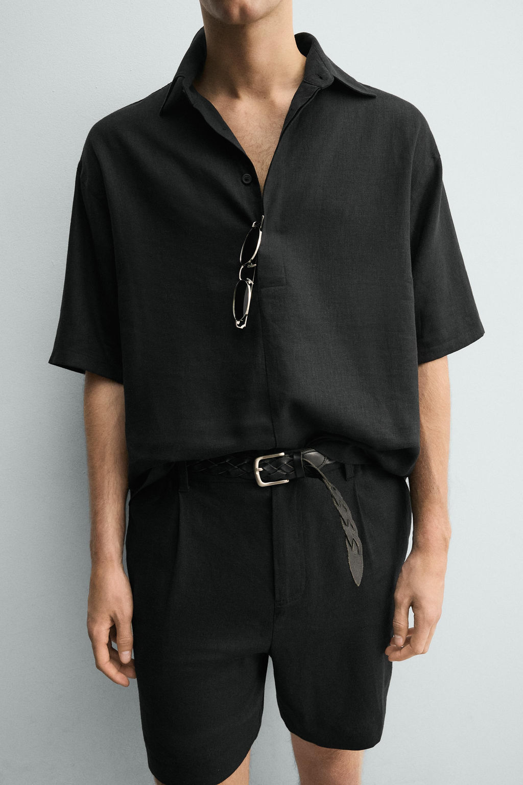 CAMISA POLO REGULAR FIT LINO - VISCOSA / Negro - Zara фото 5