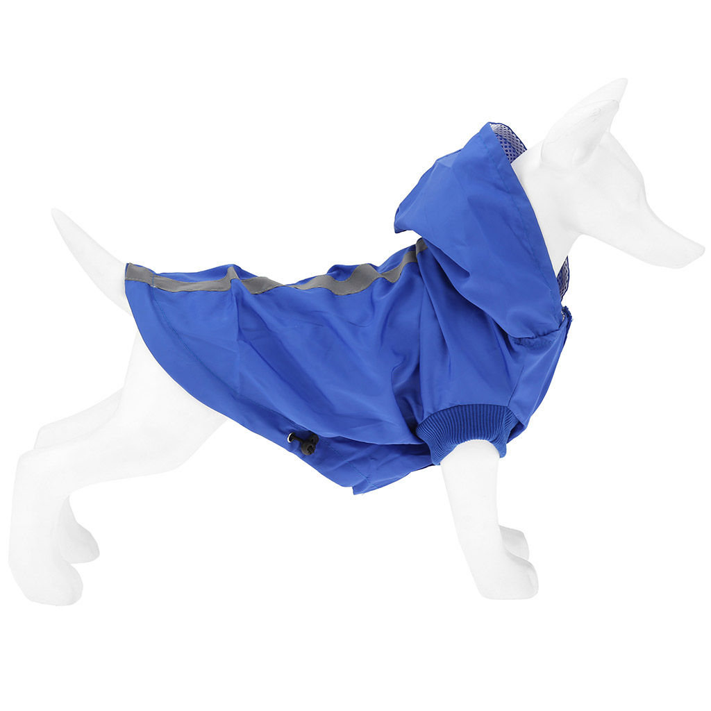 Пэт тойс (Pet toys) Одежда для собаки Плащ с капюшоном, на липучке, светоотражающая полоска, р-р M, длина спинки 26см/обхват груди 42см/обхват шеи 30см, цвет-синий, плащевка (Китай) - Домашняя мода фото 2