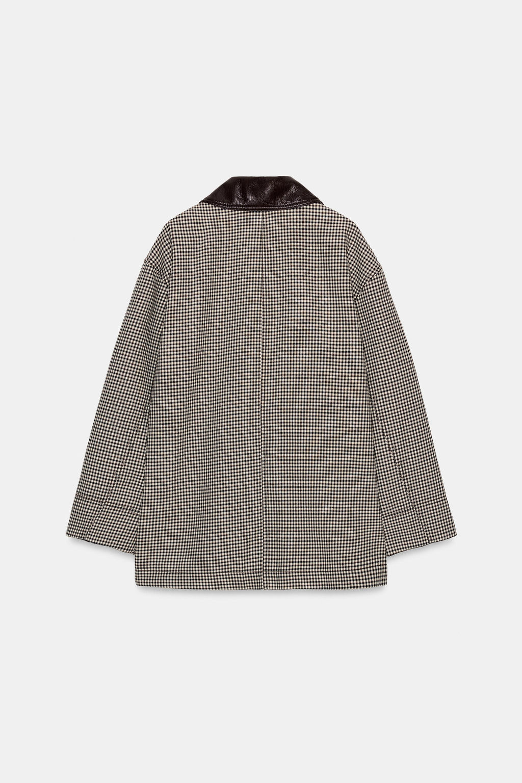 CHAQUETA PATA DE GALLO ACABADOS EFECTO PIEL / Negro / Crudo - Zara фото 8