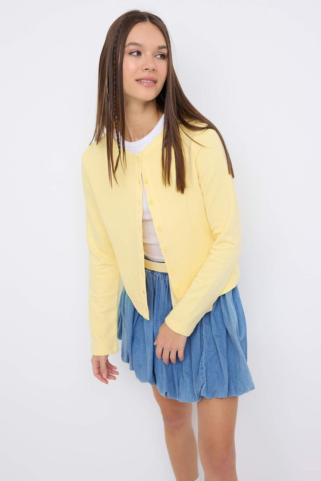 Teen Ac?k Sar? Dugmeli Regular/Normal Kal?p Orme Sweatshirt TWOAW26SW00162 - Trendyolmilla фото 4