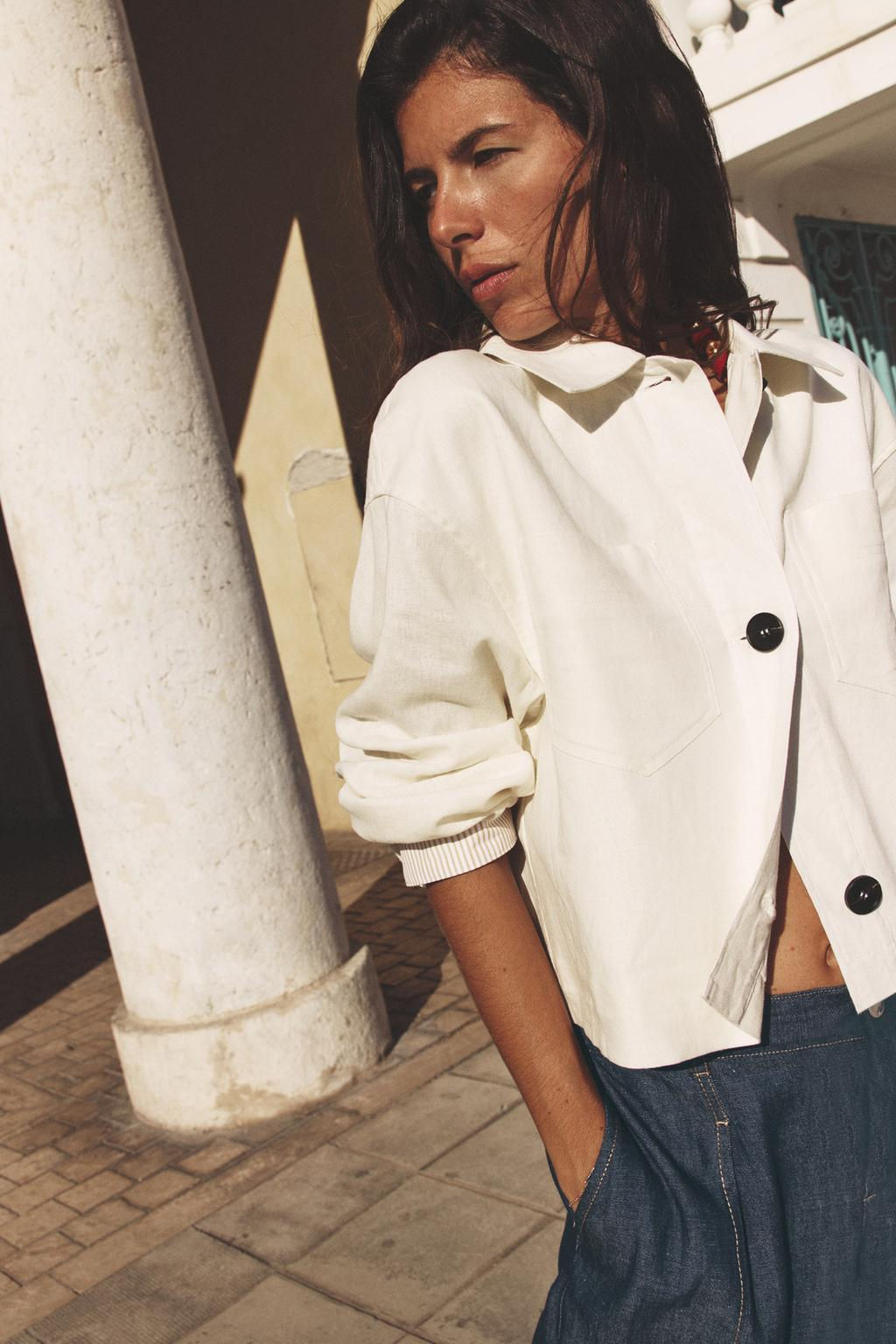 LINEN BLEND CROPPED JACKET - Zara фото 10