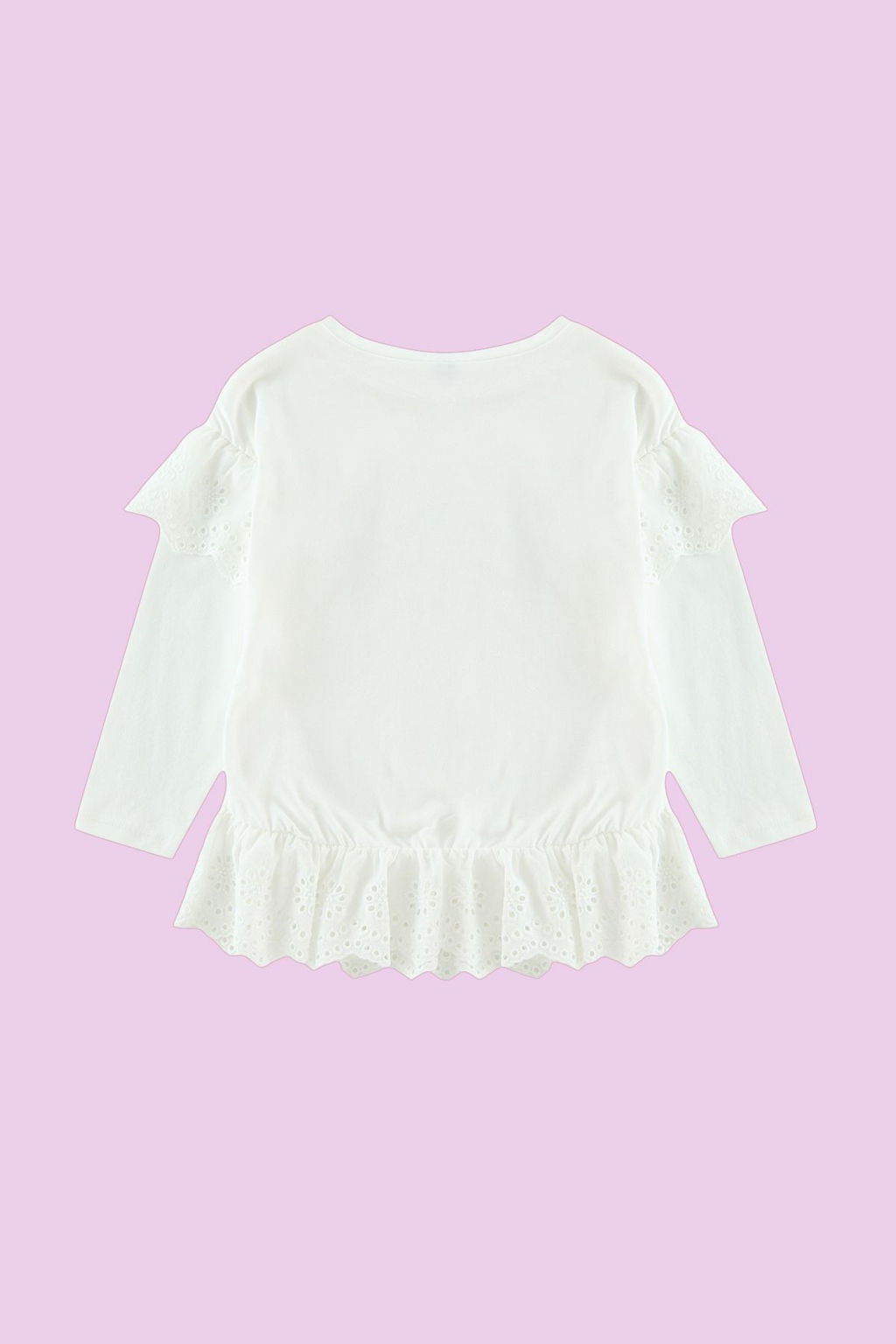 Ekru K?z Cocuk %100 Pamuk Brode F?rf?r Detayl? Uzun Kol Orme T-Shirt/Bluz TKDAW25TS00014 - Trendyolmilla фото 2