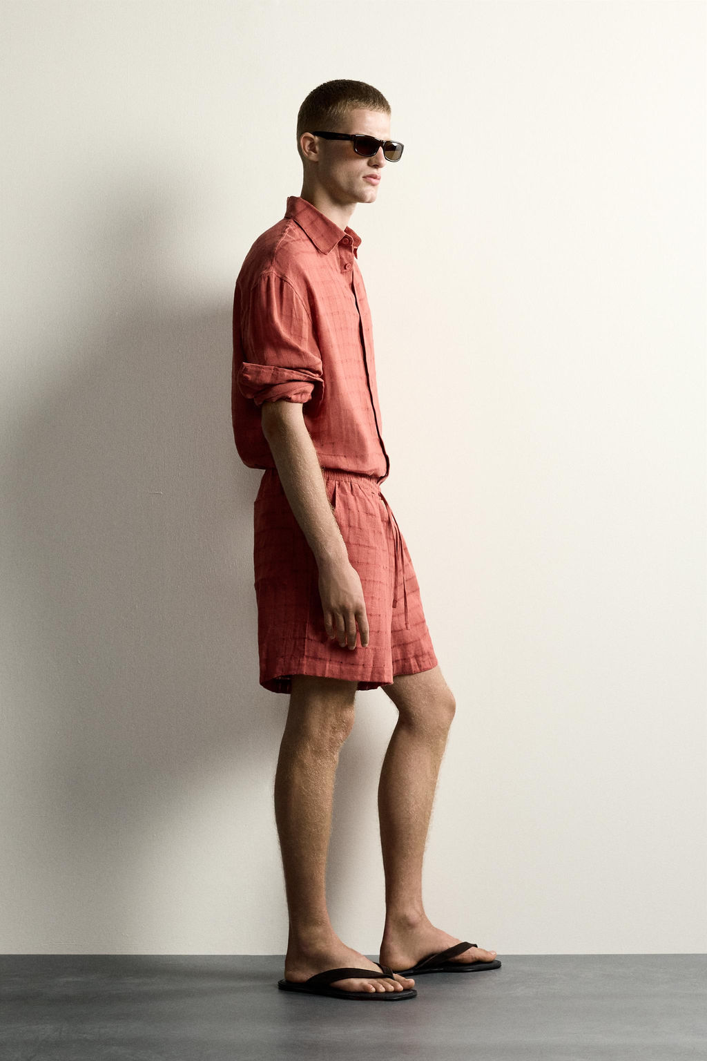 CAMISA RELAXED FIT JACQUARD CUADROS LINO - ALGOD?N / Teja - Zara фото 4