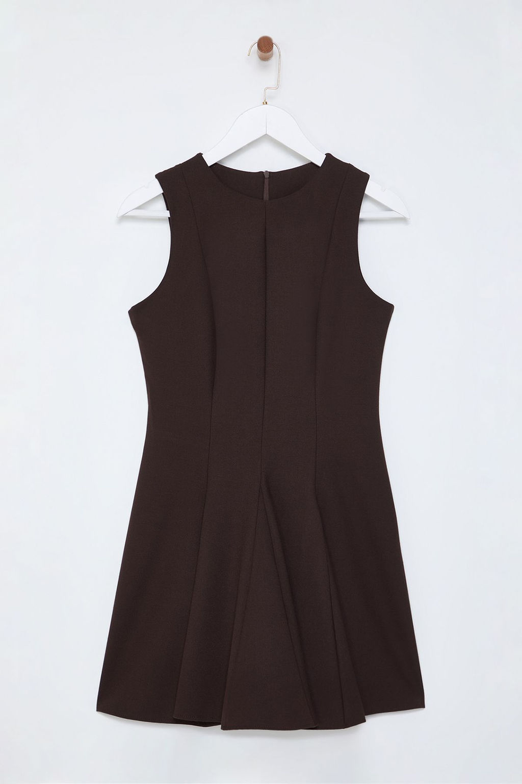 Kahverengi Etegi Belden Ac?lan Bisiklet Yaka Mini Poliviskon Dokuma Elbise TWOAW25EL00244