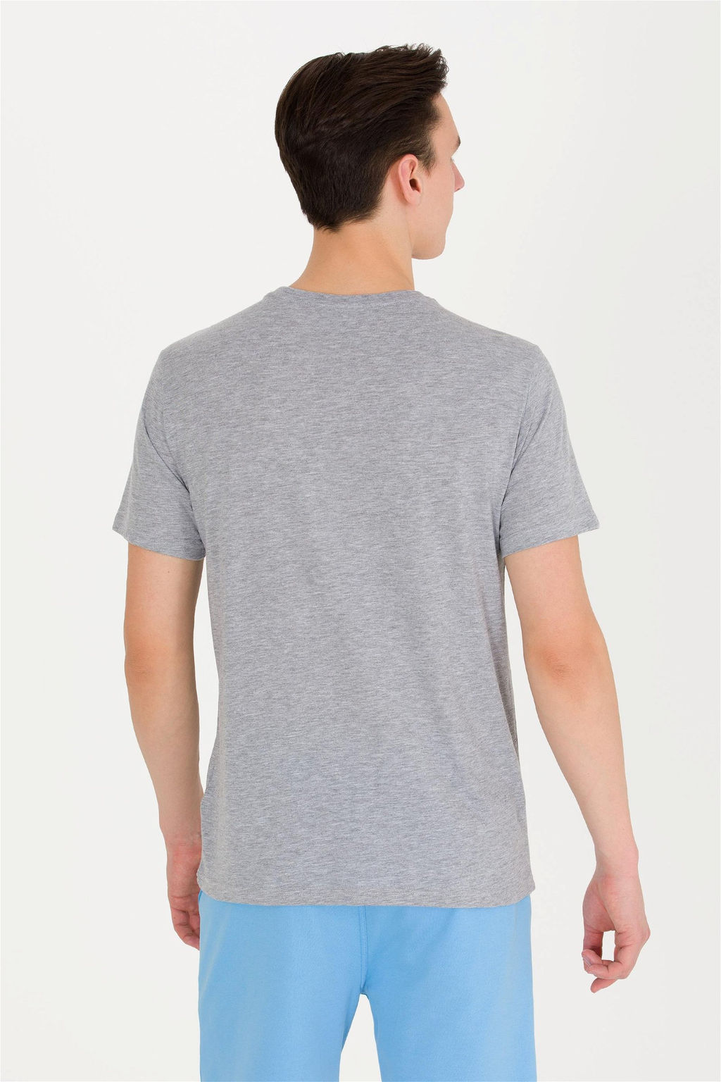 U. S. Polo Assn Мужская серая меланжевая базовая футболка с круглым вырезом - U.s. polo assn фото 11