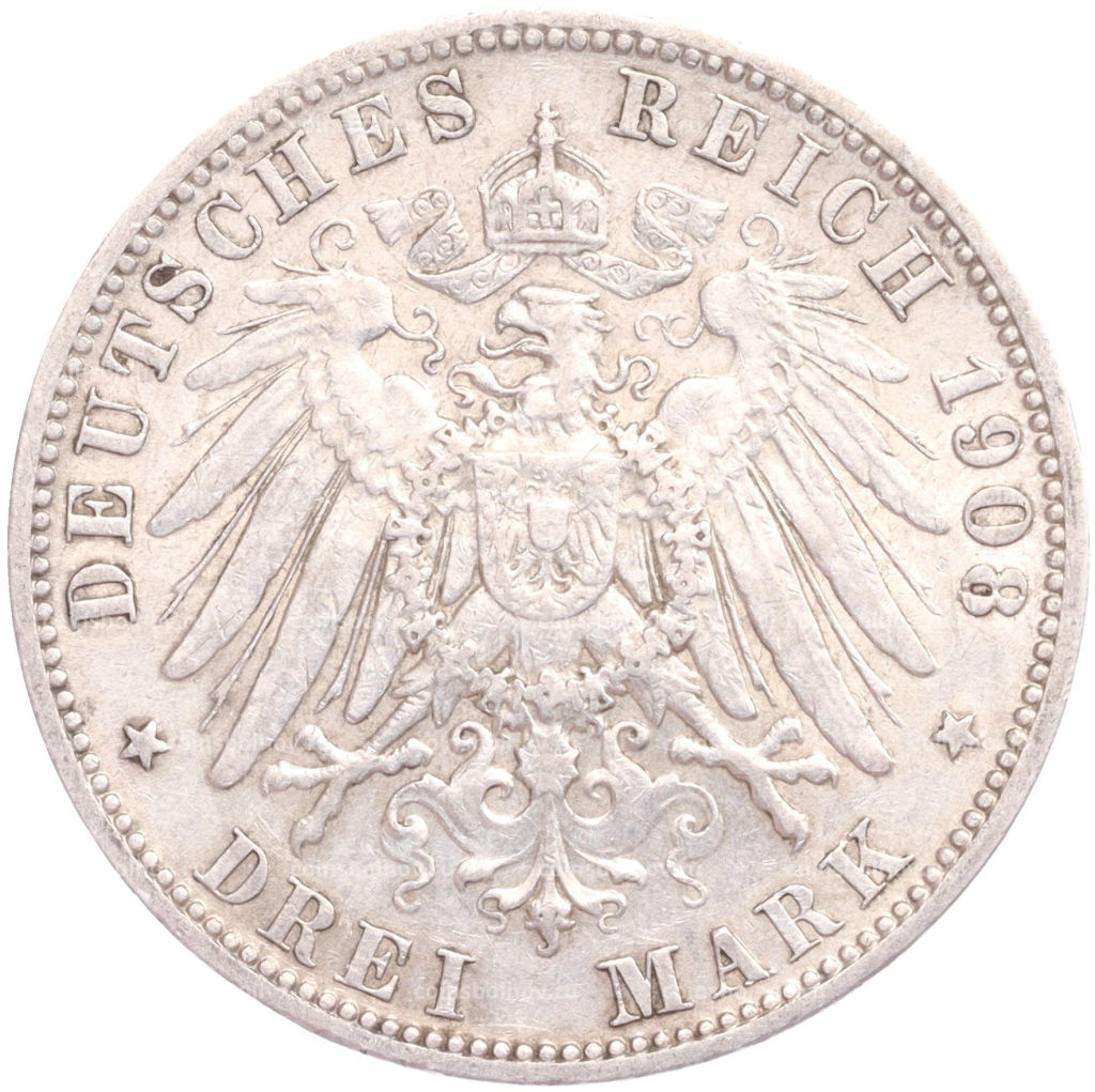 Монета 3 марки 1908 года А Германия (Пруссия)