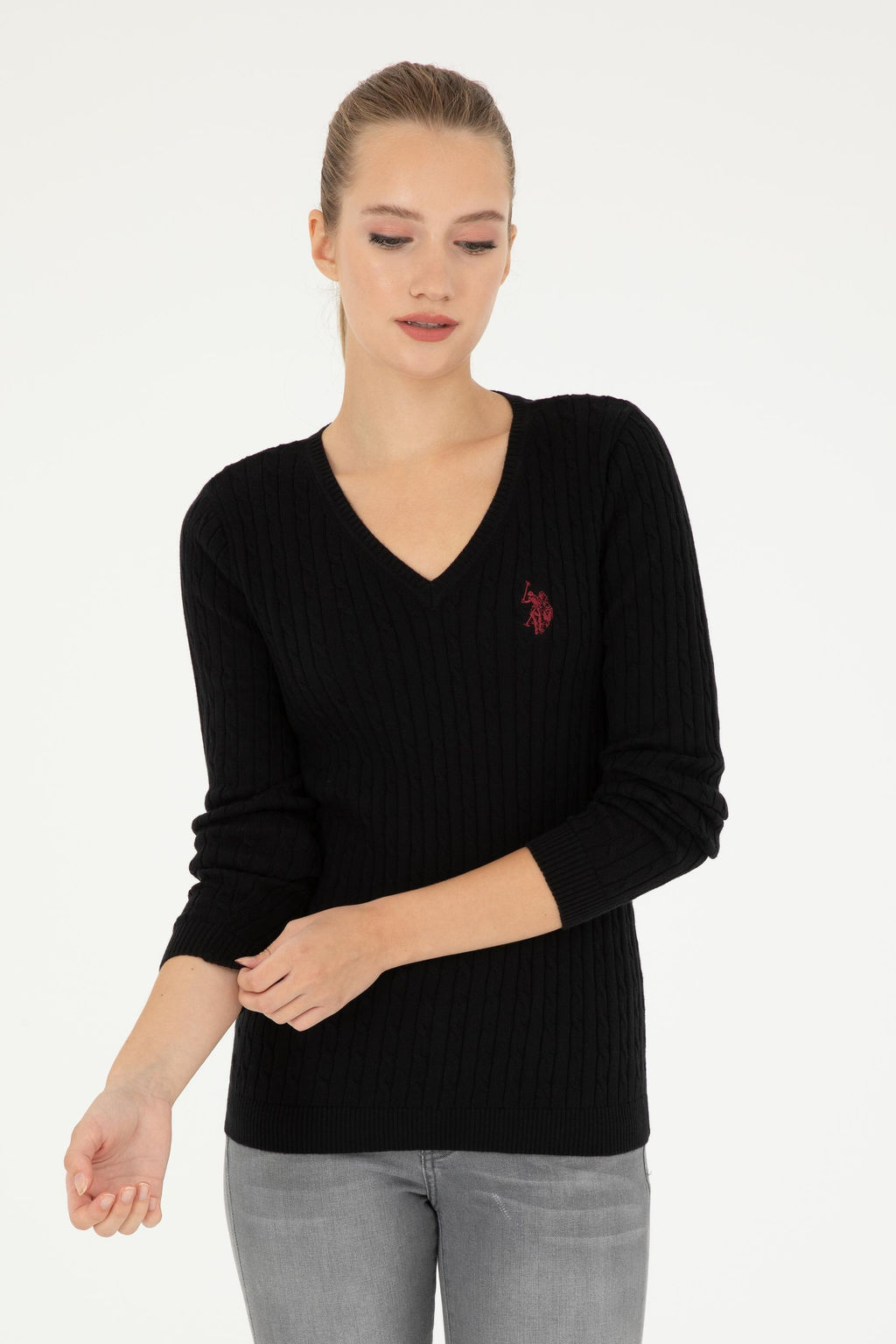 Женский черный базовый свитер с v-образным вырезом Неожиданная скидка в корзине - U.s. polo assn фото 8