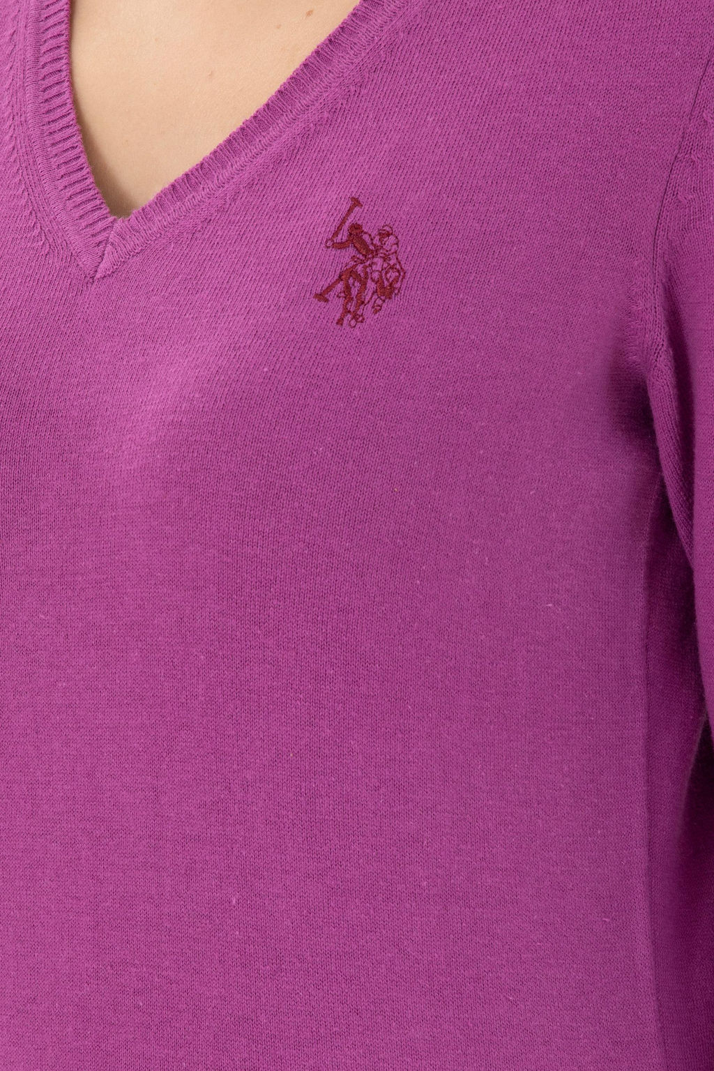 Женский фиолетовый базовый свитер с v-образным вырезом - U.s. polo assn фото 7