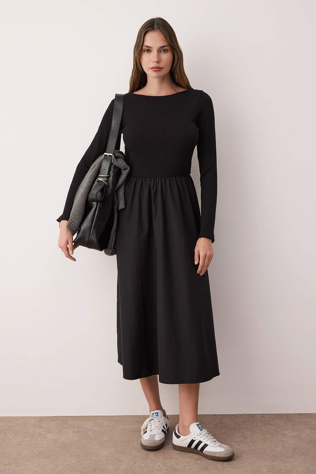 Siyah Orme/Dokuma Kumas Miks Maxi Dokuma Elbise TWOAW26EL00232