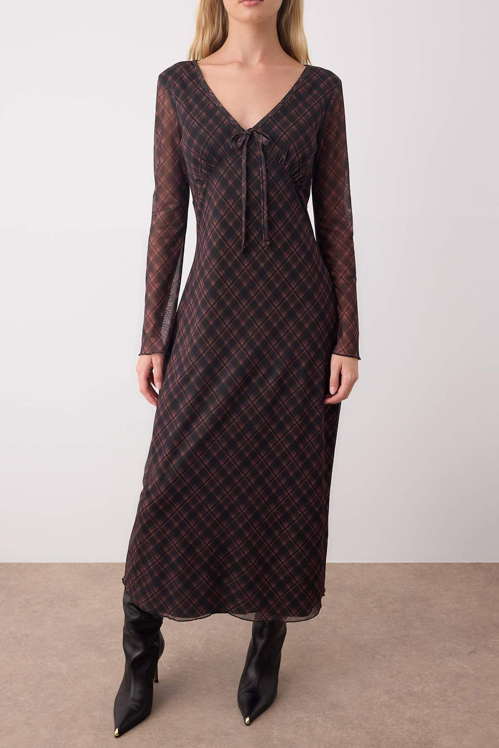 Cok Renkli Ekose Bask?l? Baglama Detayl? Maxi Orme Elbise TWOAW26EL00167 - Trendyolmilla фото 3