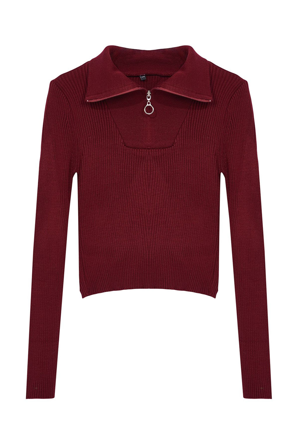TRENDYOLMILLA Bordo Crop Fermuar Detayl? Triko Kazak TWOAW24KZ01208