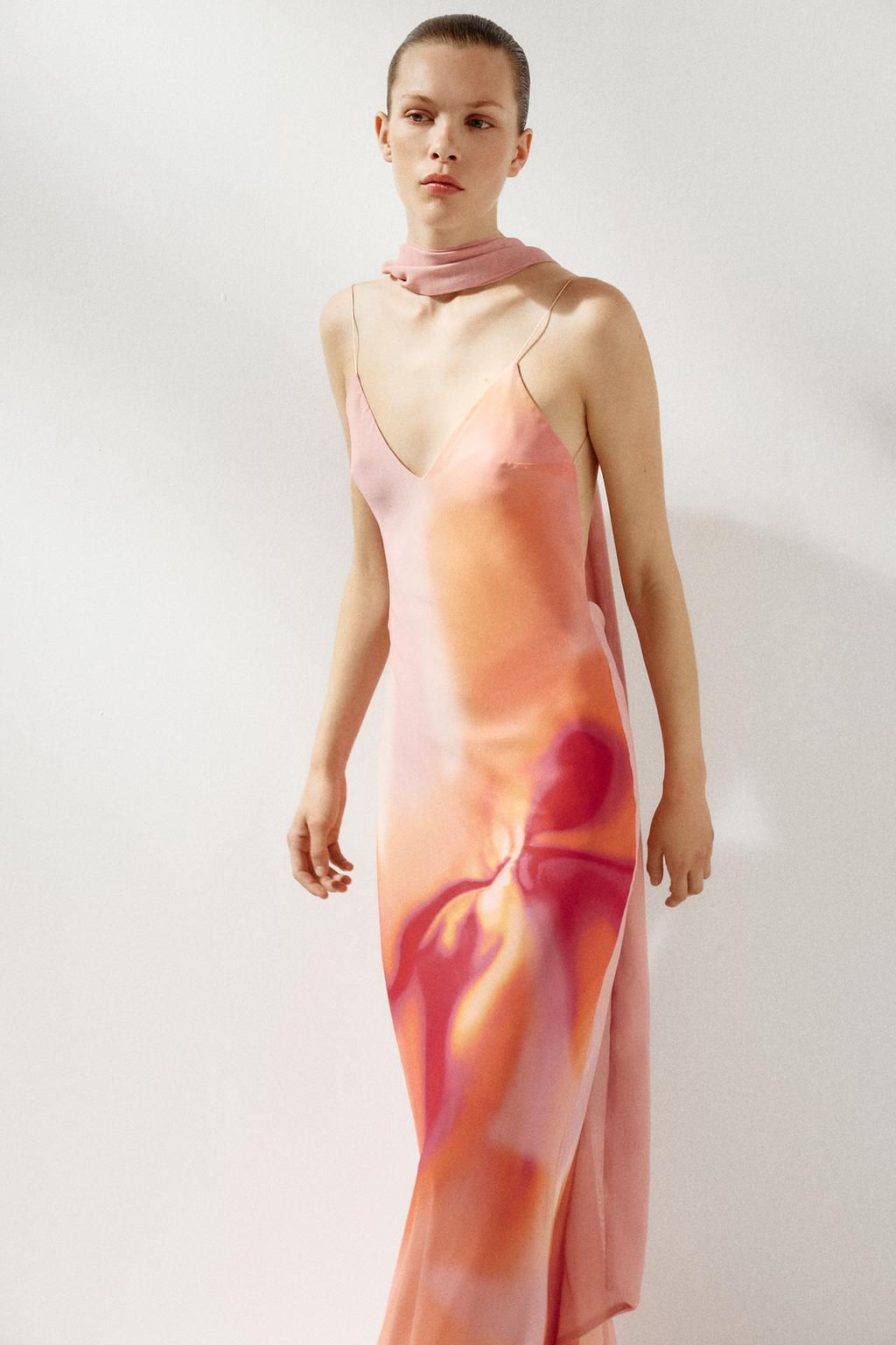 LONG PRINTED DRESS WITH SCARF - Zara фото 2