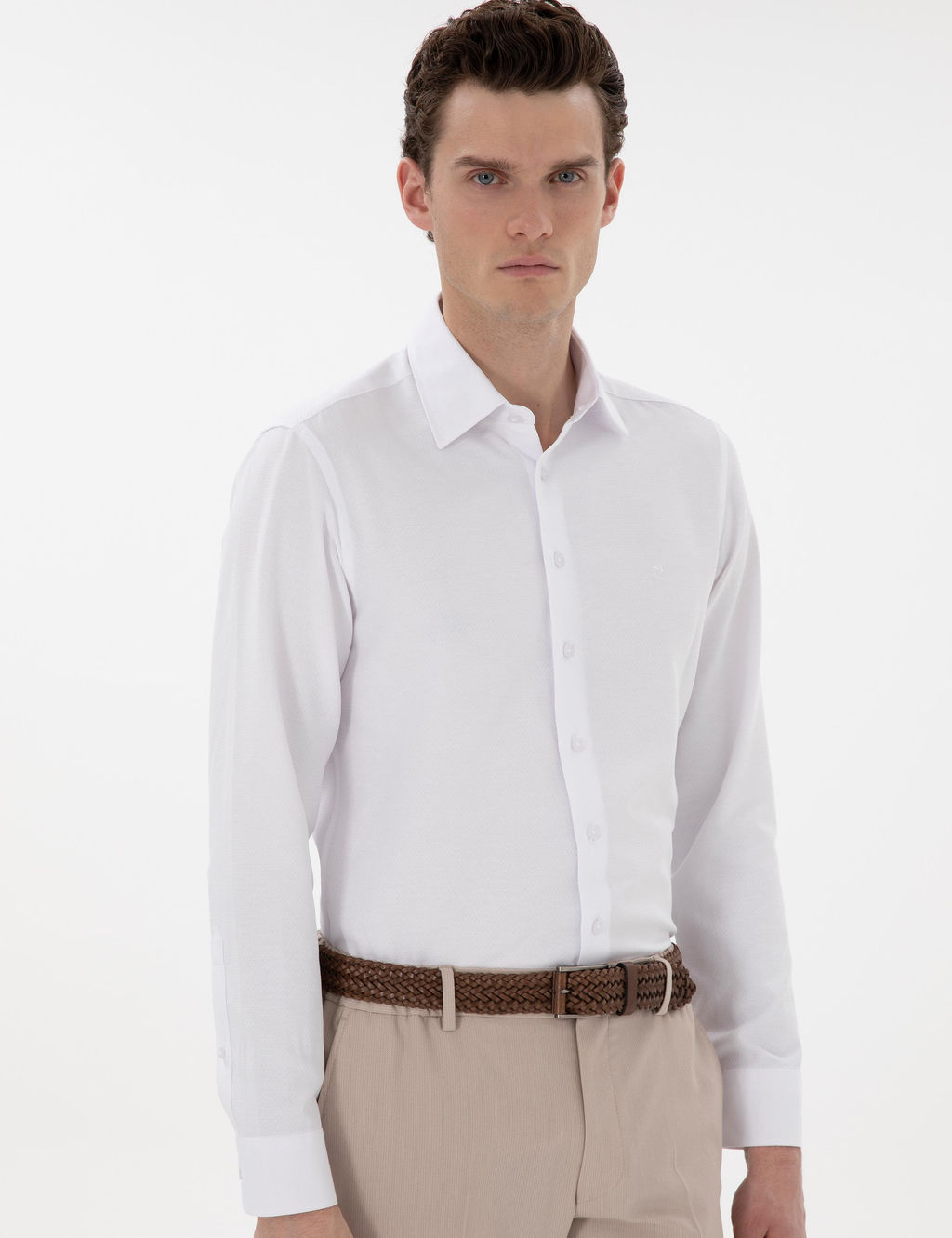 Beyaz Slim Fit Arm_rl_ Uzun Kollu G_mlek