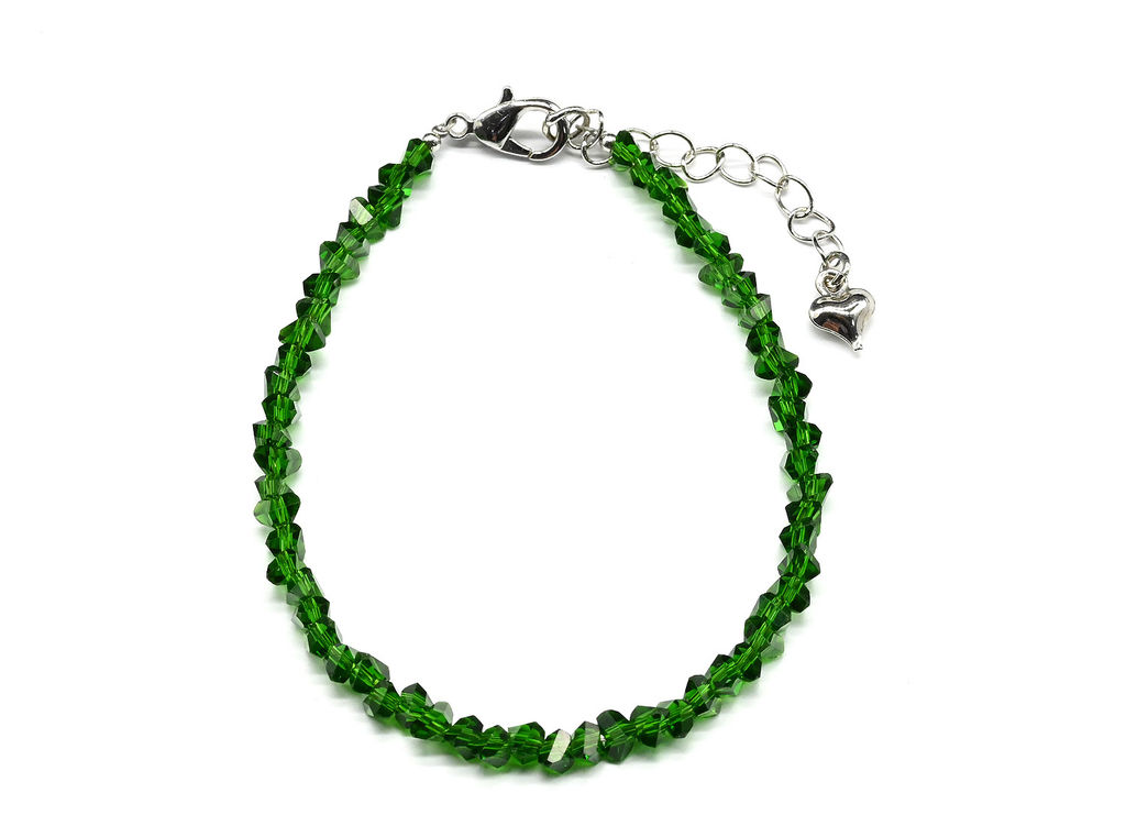 Браслет из циркона огранка 6мм цвет зеленый, 18см