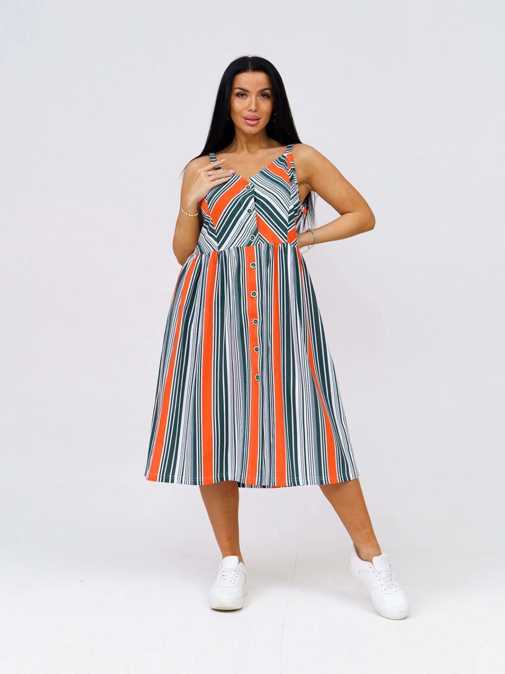 Сарафан женский, цвет зеленый оранжевый белый