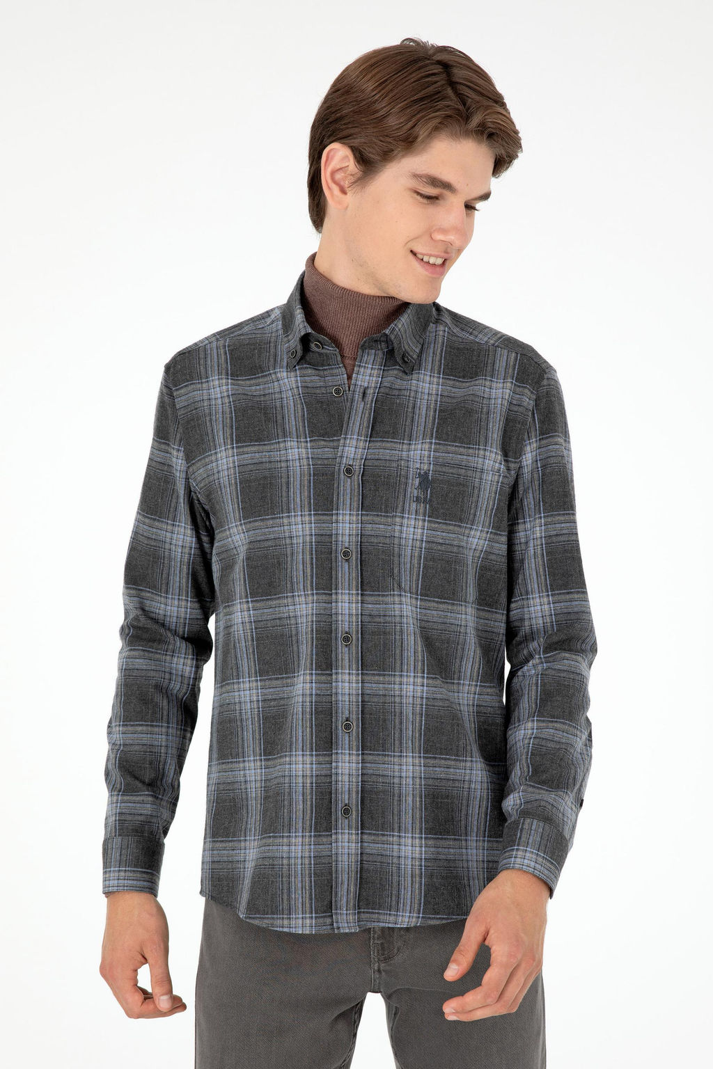 Мужская рубашка с длинным рукавом антрацитового цвета - U.s. polo assn фото 3