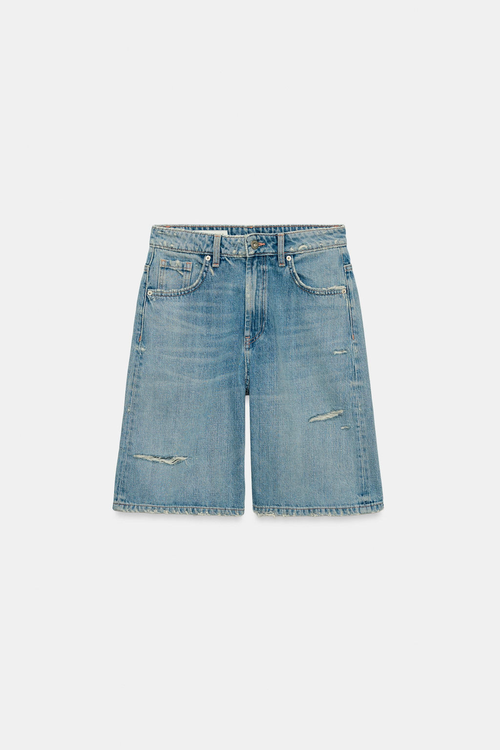 BERMUDA BAGGY DENIM TRF TIRO MEDIO ROTOS / Azul - Zara фото 6