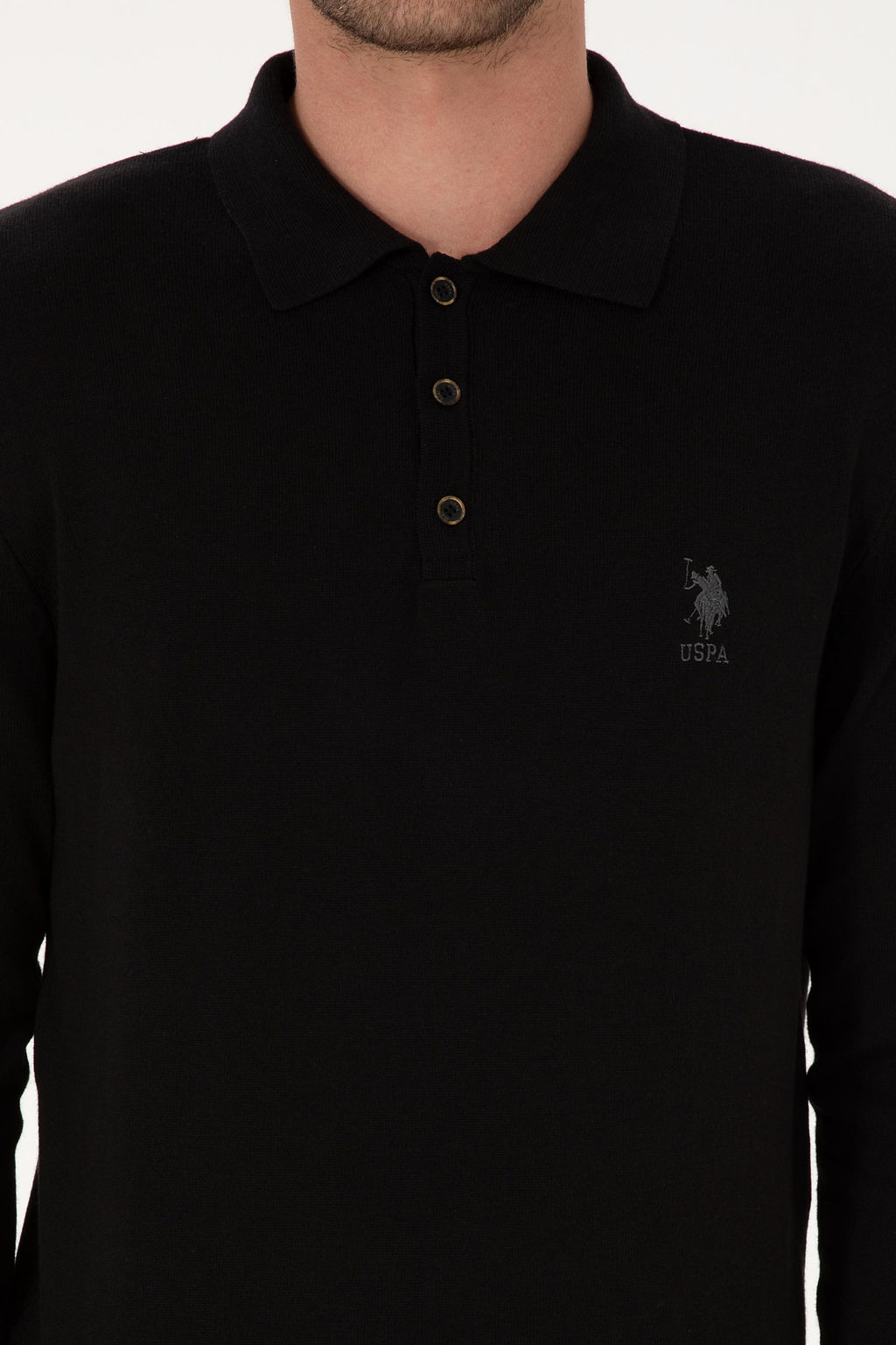 Erkek Slim Fit Polo Yaka Siyah Basic Kazak - U.s. polo assn фото 6