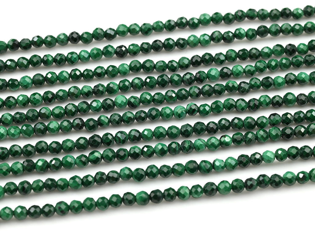Бусины из малахита шарик граненый 3мм, 38см, 110 бусин Радуга камня