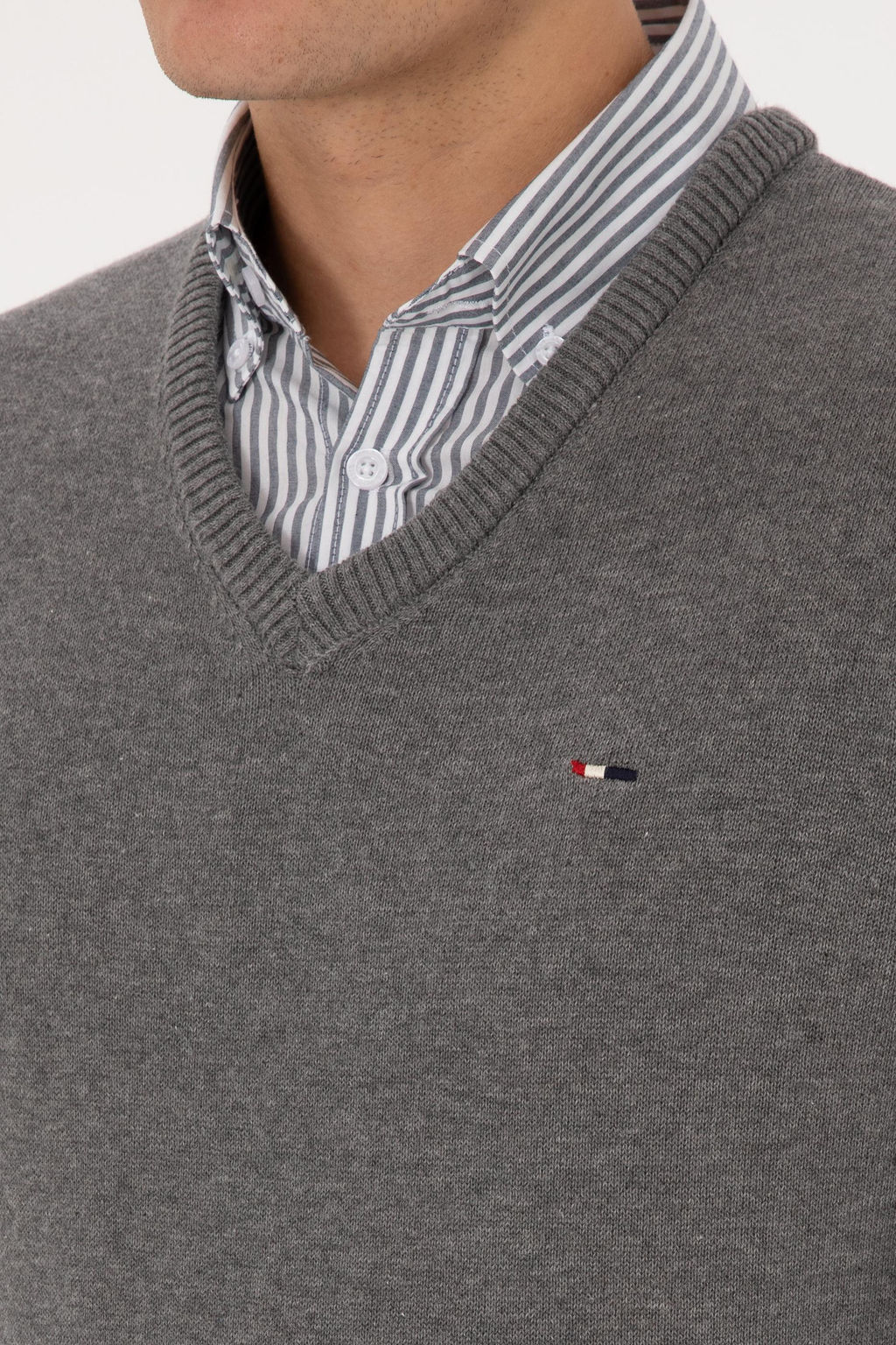 Erkek Slim Fit V Yaka Gri Melanj Basic Kazak - U.s. polo assn фото 7