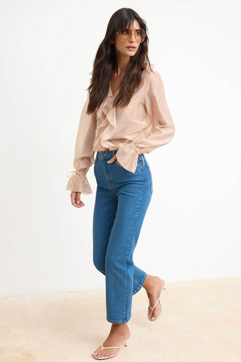 Mavi Yuksek Bel Orta Esnek Straight Duz Kesim Jeans TWOSS26JE00189 - Trendyolmilla фото 2