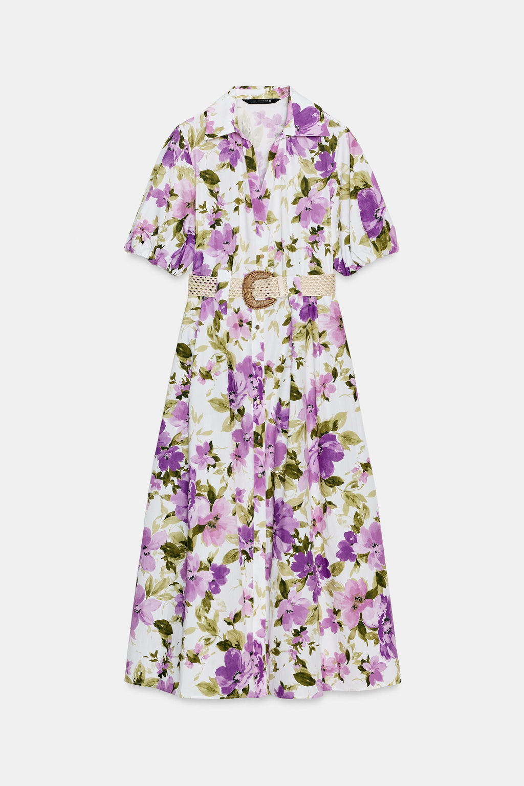 FLORAL PRINT BELTED MIDI DRESS - Zara фото 8