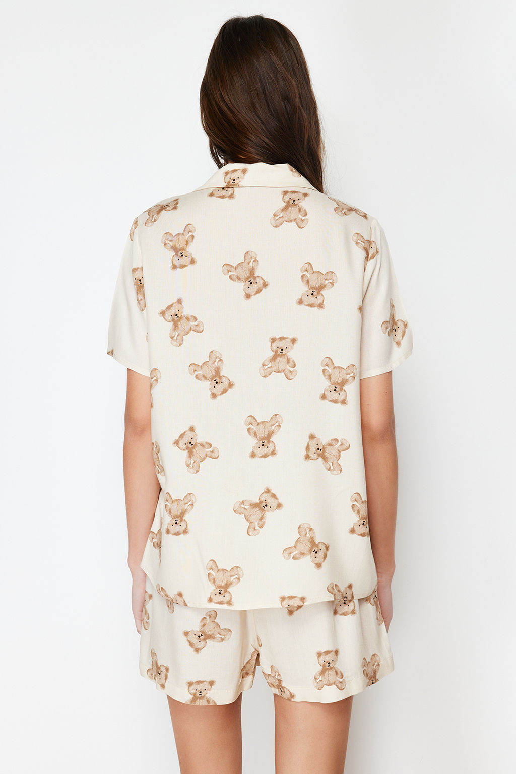 Trendyolmilla Bej Ay?c?kl? Viskon Sortlu Dokuma Pijama Tak?m? THMSS24PT00067  фото 11