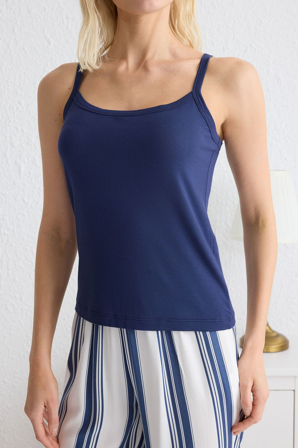 Lacivert Pamuklu Cizgili Orme Pijama Tak?m? THMSS25PT00143