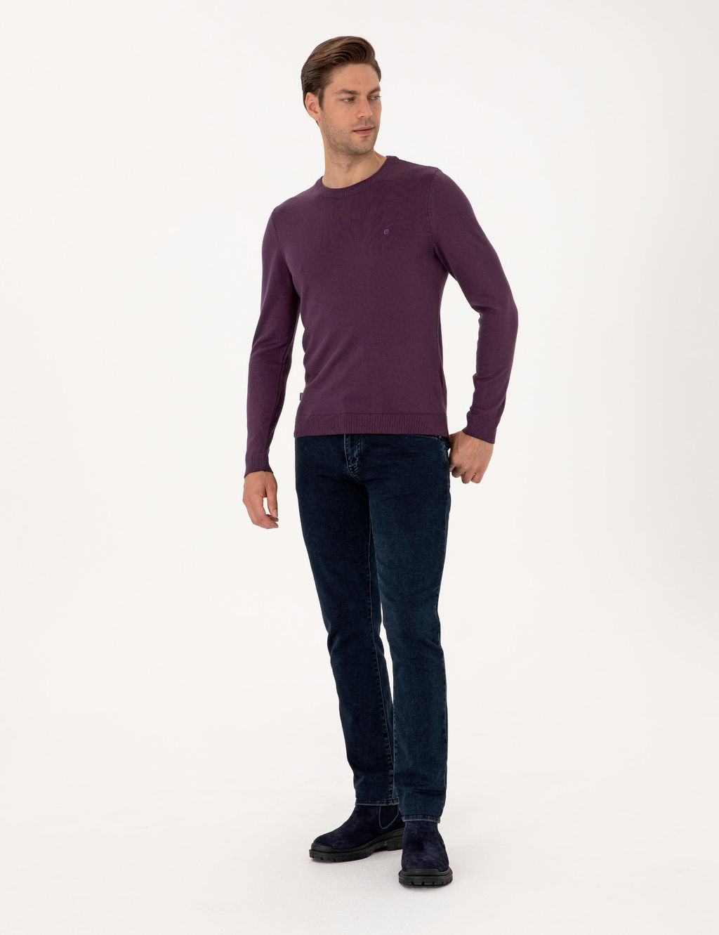 Mor Slim Fit Bisiklet Yaka Basic Triko Kazak - Pierre cardin фото 4