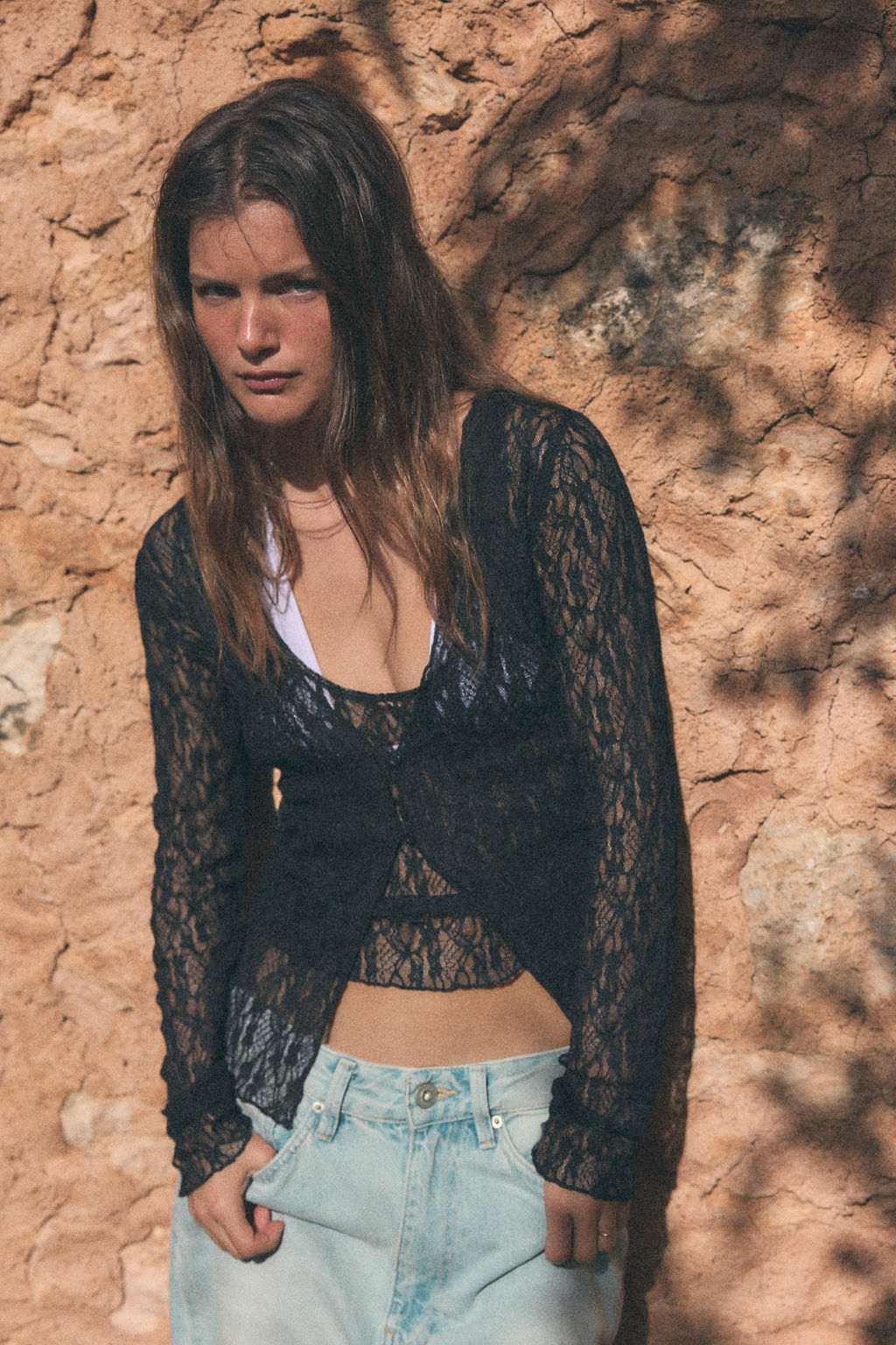 TOP ENCAJE EFECTO DOBLE / Negro - Zara фото 2