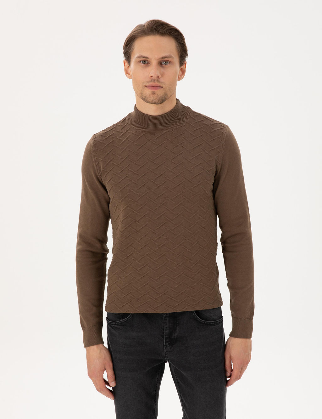Ye_il Slim Fit Yar_m Bal_k__ Yaka Triko Kazak