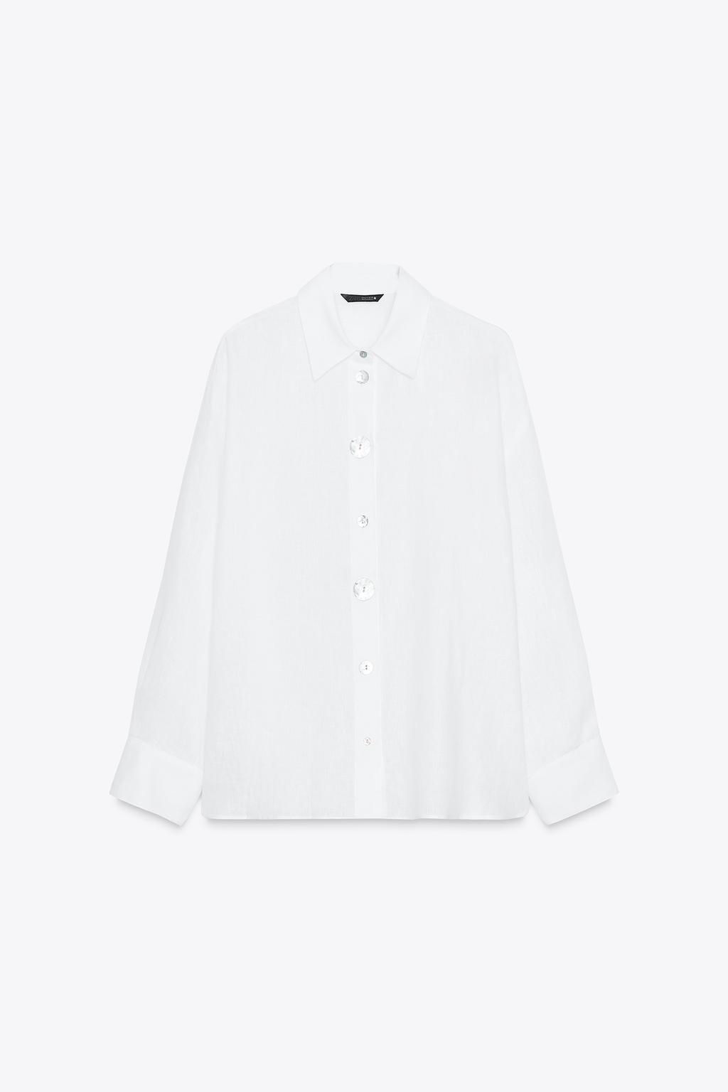100% LINEN SHIRT WITH CONTRASTING BUTTONS - Zara фото 6