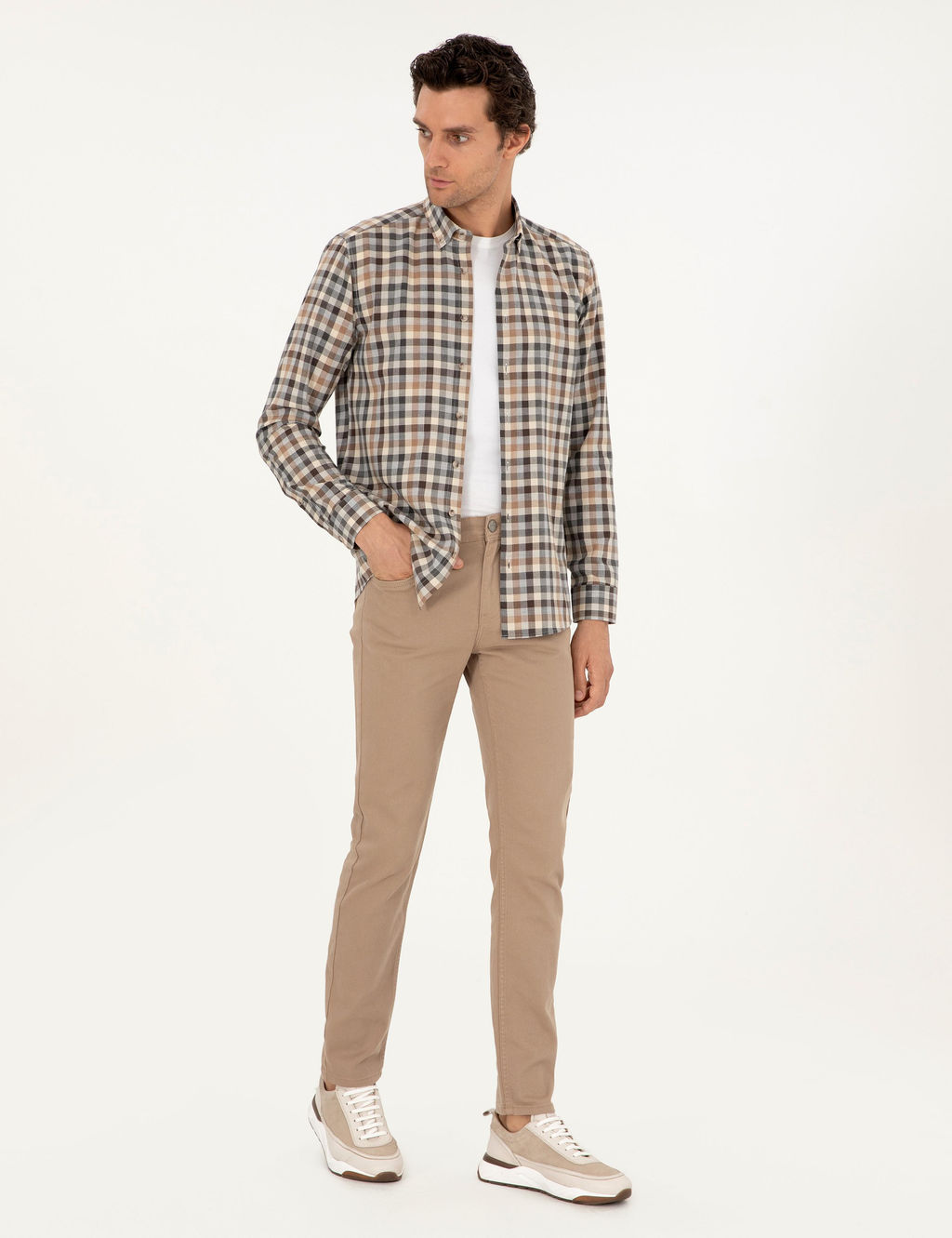 Коричневая приталенная рубашка в клетку - Cacharel фото 4