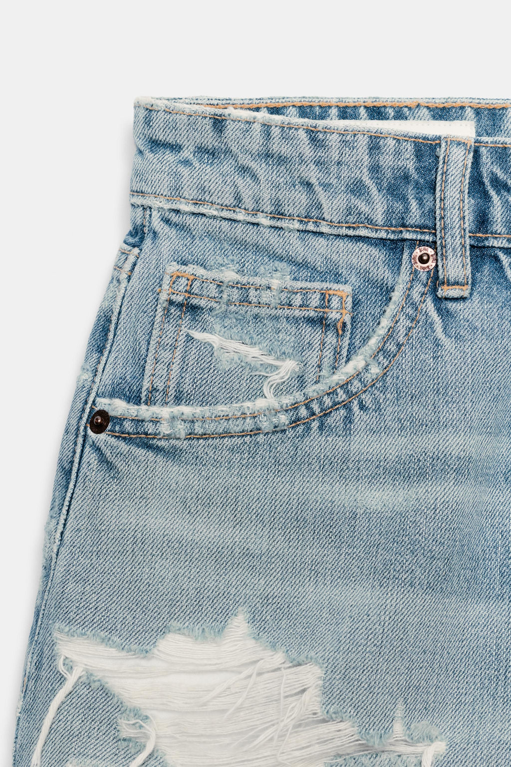 SHORTS DENIM TRF TIRO ALTO ROTOS / Azul - Zara фото 9