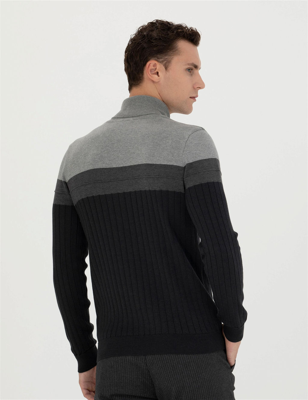Antrasit Melanj Slim Fit Bal_k__ Yaka Triko Kazak - Pierre cardin фото 5