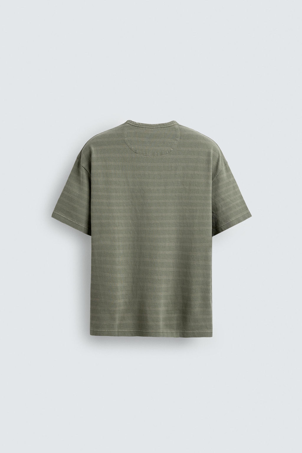 CAMISETA LAVADA RAYAS BOLSILLO / Beige / Verde