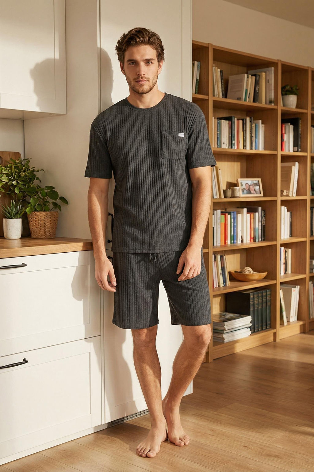 TRENDYOL MAN Lacivert Oversize Fit Fitilli Orme Sortlu Pijama Tak?m? TMNSS25PT00030 - Trendyolmilla фото 11